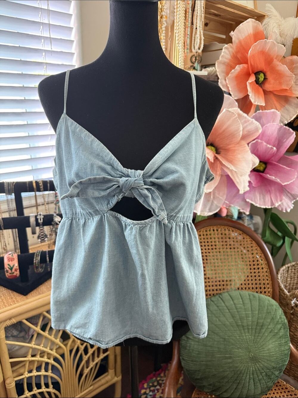 Madewell Blue Chambray Tie Front Keyhole Preppy Nantucket Sailor Cami Tank Top